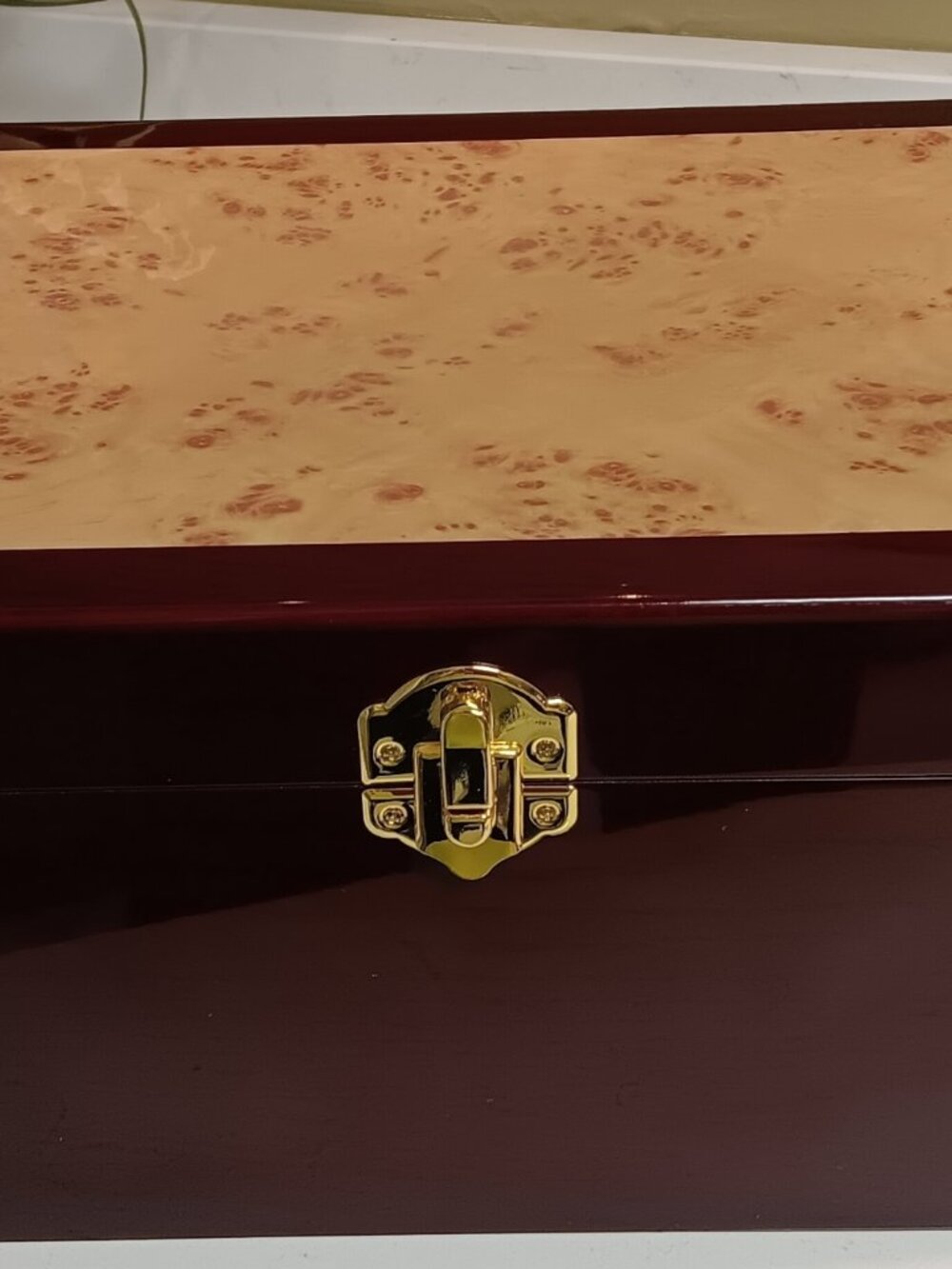 Vintage Cherrywood Jewelry/Storage Box with Burlwood Inlay.